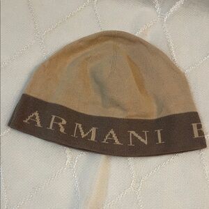 Armani Exchange Beige and Brown Knit Beanie
